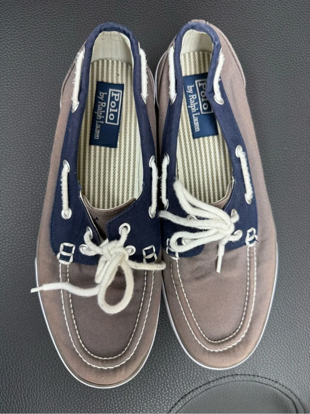 Polo by Ralph Lauren Men's Taupe and Navy Two-Tone Boat Shoes